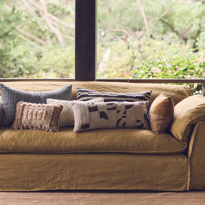 HKliving - Natural Patched Cushion, 70 x 30 cm, beige / brown