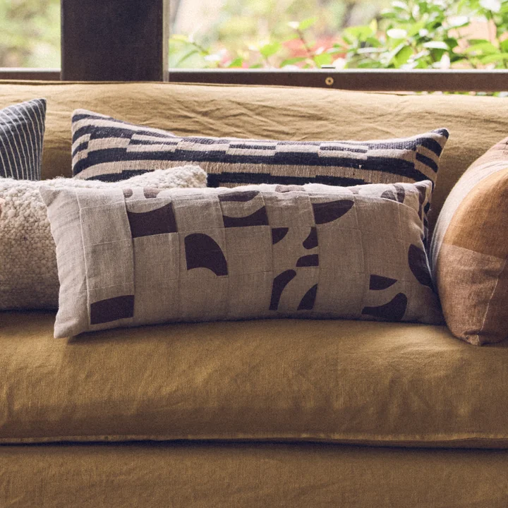 HKliving - Natural Patched Cushion, 70 x 30 cm, beige / brown