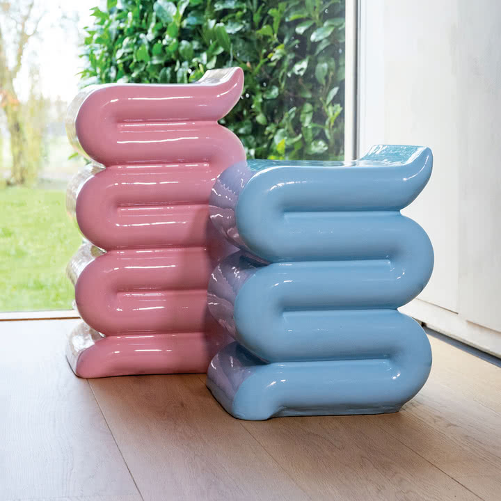 & klevering - Pillar Whip Side table, pink and pastel blue