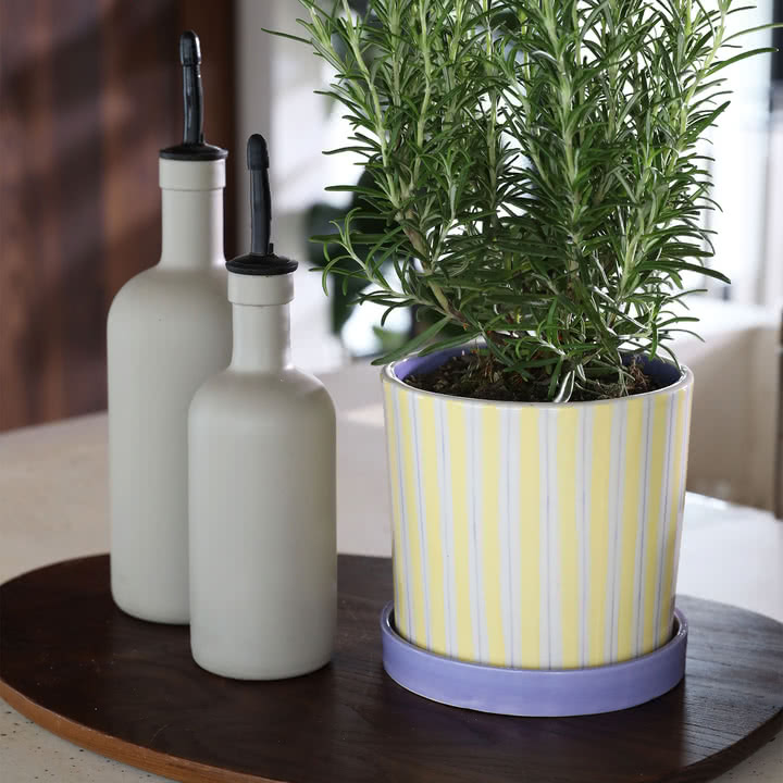 & klevering - Ray Flower pot with saucer, Ø 13.5 x 13 cm, yellow/purple/white