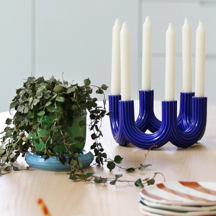 & klevering - Churros Flower pot, green / blue, Churros candle holder