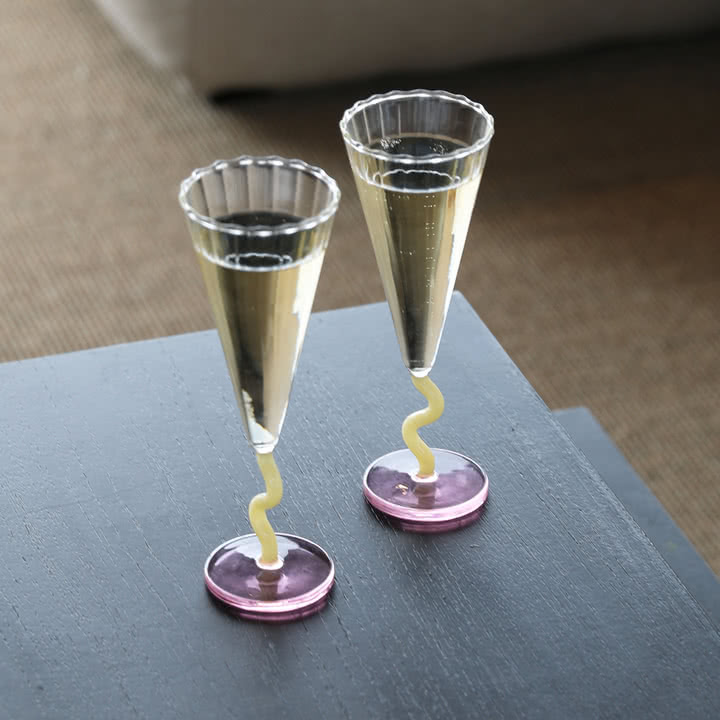 & klevering - Flute champagne glass curve, 0.18 l, caramel (set of 2)