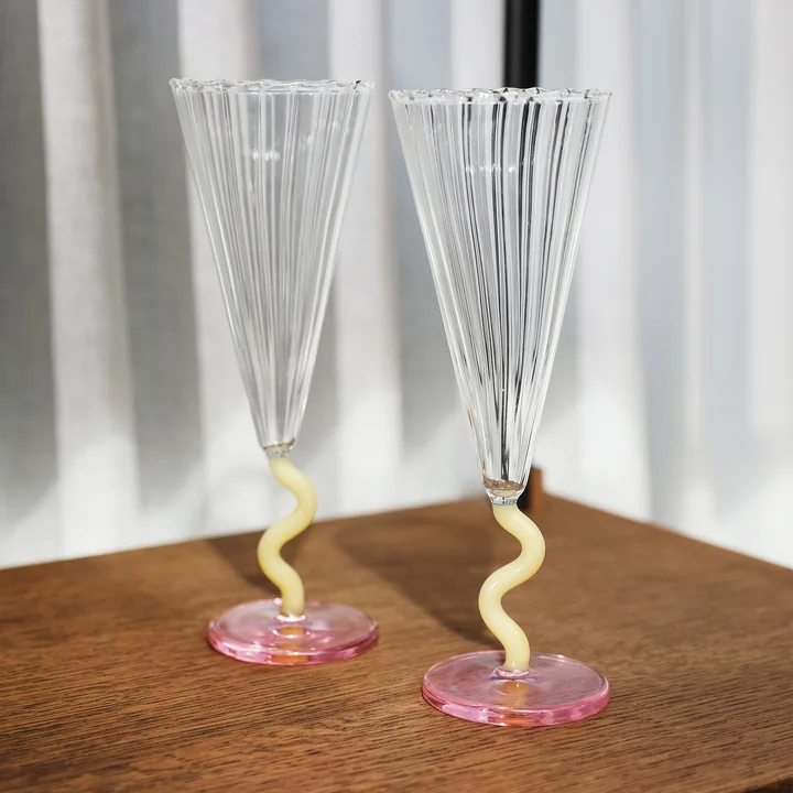 & klevering - Flute champagne glass curve, 0.18 l, caramel (set of 2)