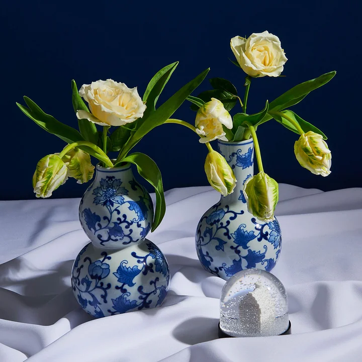 & klevering - Dutch Delight vase 20 x Ø 12 cm, blue / white (set of 2)