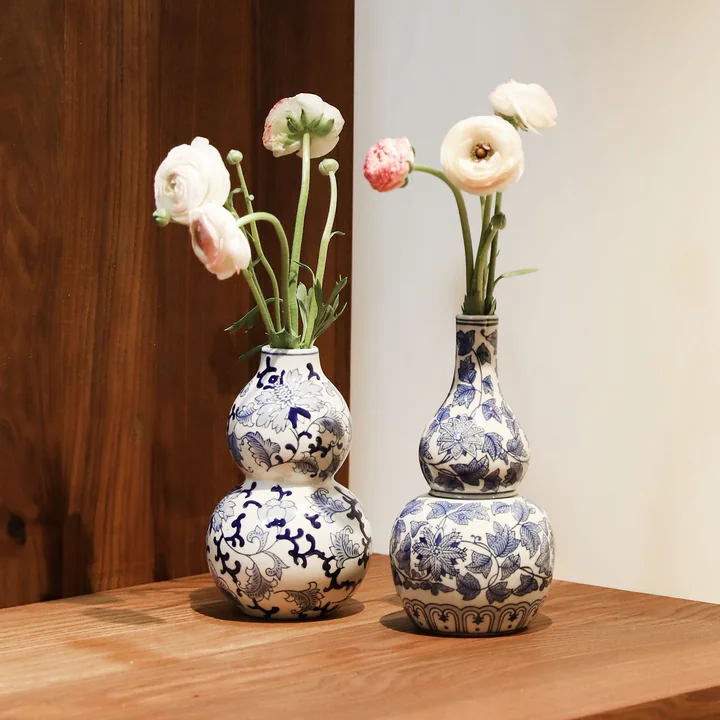 & klevering - Dutch Delight vase 20 x Ø 12 cm, blue / white (set of 2)