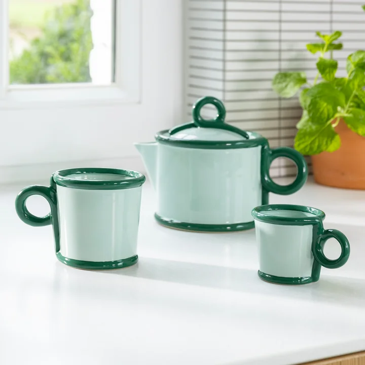 & klevering - Loop teapot and cups, green