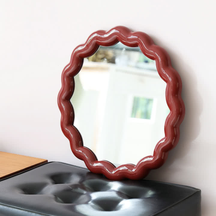 & klevering - Zigzag mirror Ø 40.5 cm, burgundy