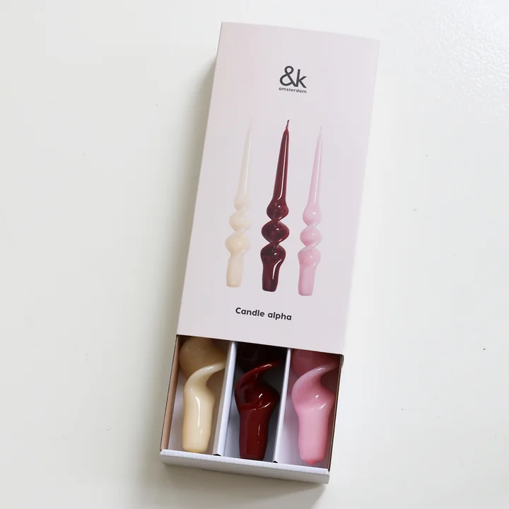 & klevering - Alpha Stick candles, red (set of 3)