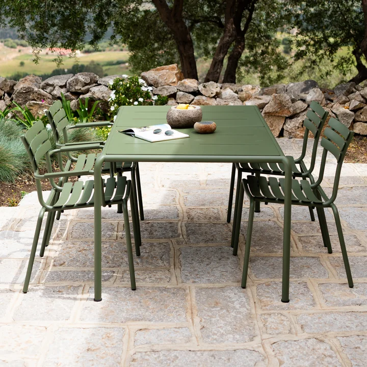 HOUE - Avanti outdoor dining table, 153 x 98 cm, olive green, Alua outdoor dining chair