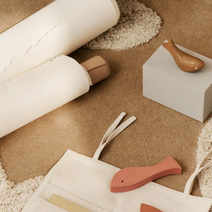 Ferm Living - Harbour Storage box fish, H 15 x 14.5 cm, mist blue / aged gold