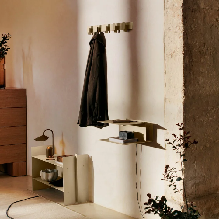 Ferm Living - Lager Low standing shelf, bedside table and wall coat rack, cashmere