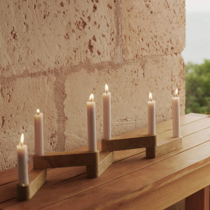 Ferm Living x Utzon - Newel Modular candle holder, travertine (set of 6)