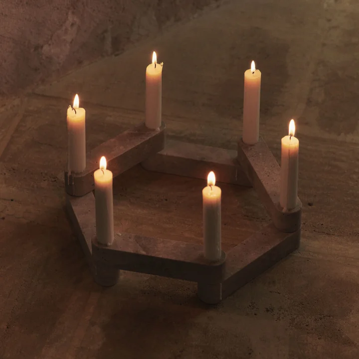 Ferm Living x Utzon - Newel Modular candle holder, travertine (set of 6)