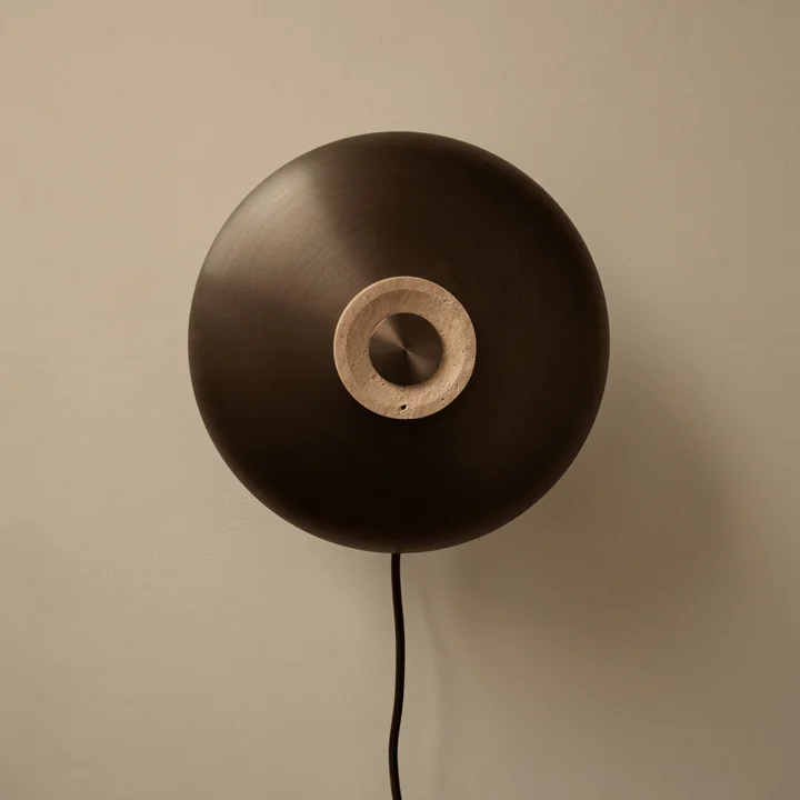 Audo - Reverse LED wall light, Ø 24 x H 15.5 cm, burnished brass / travertine stone