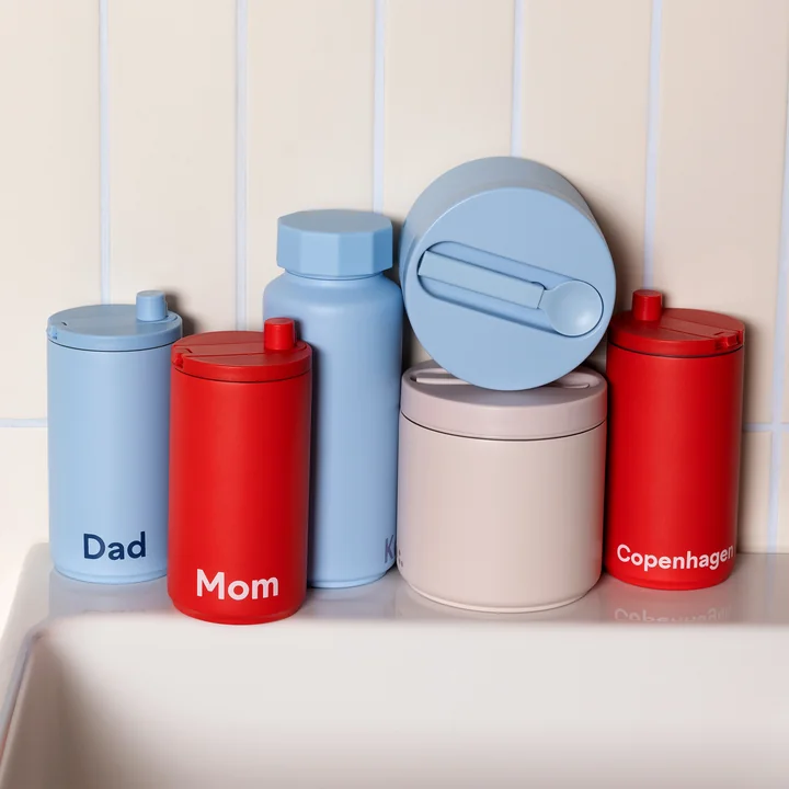 Design Letters - Travel Mug, deep sea coral and light blue