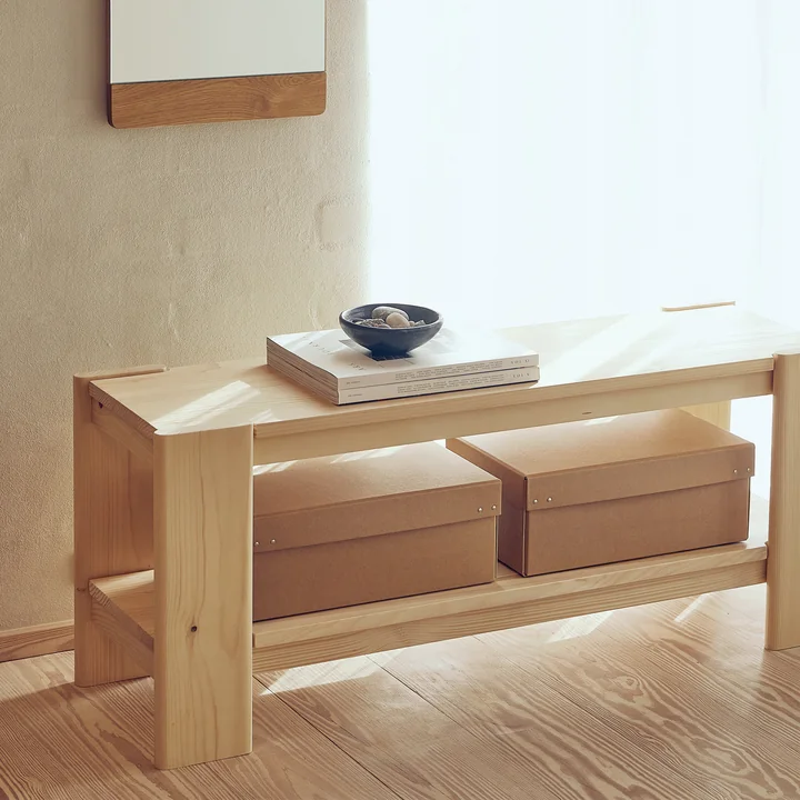 Form & Refine - Beam bench, 112 cm, matt lacquered pine