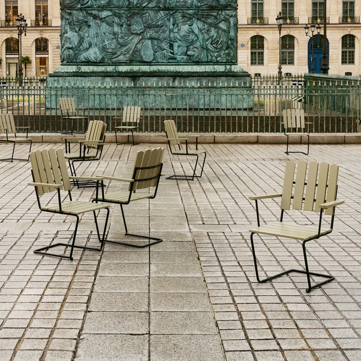 Grythyttan - A2 garden armchair, light green lacquered oak / black