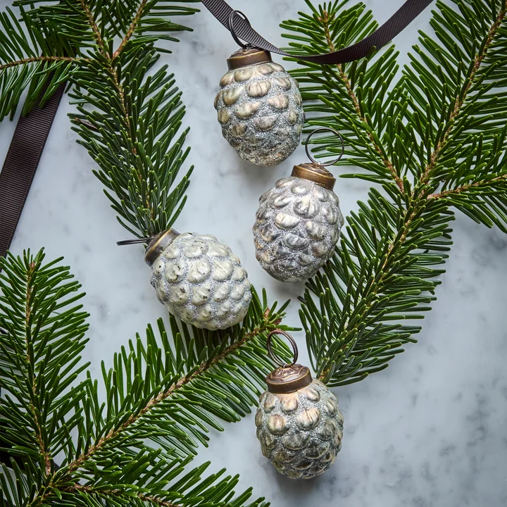 House Doctor - Cone Ornaments, Ø 4 cm, antique silver, (set of 4)