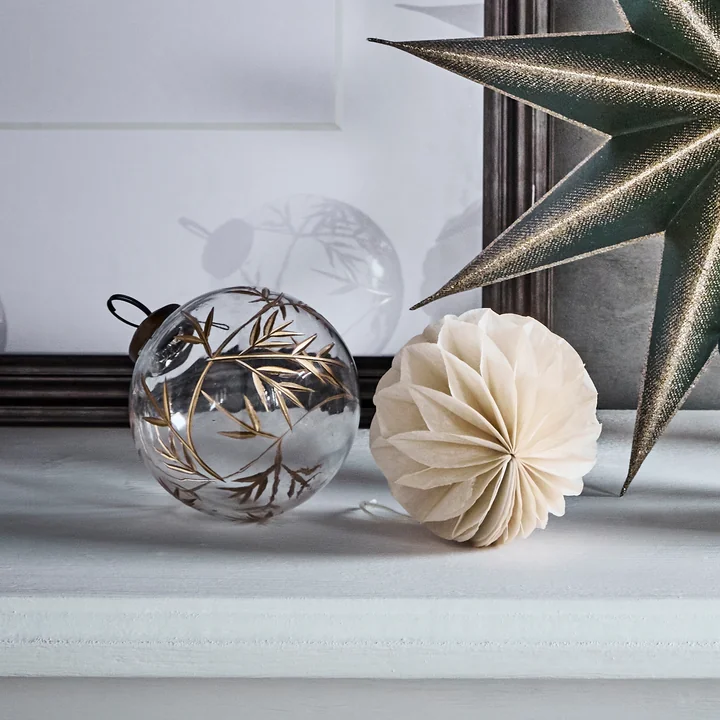 House Doctor - Leaf Ornament, Ø 7.5 cm, clear / gold