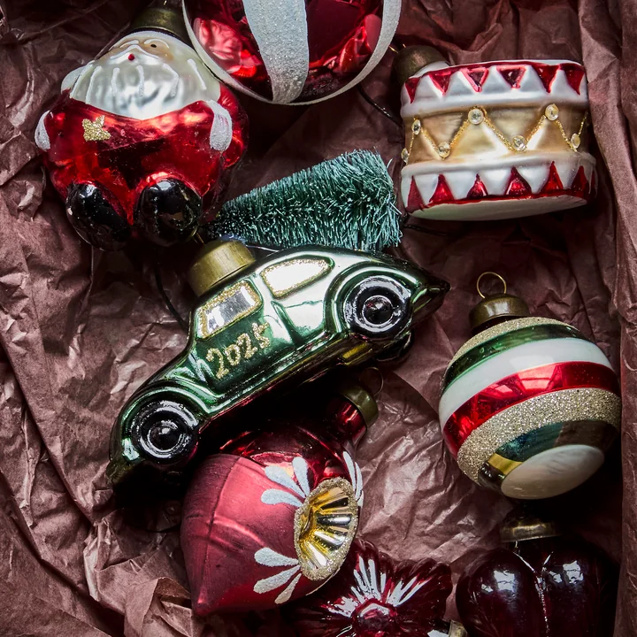 House Doctor - Xmas Cars Decorative cars, 5.5 cm, green / gold