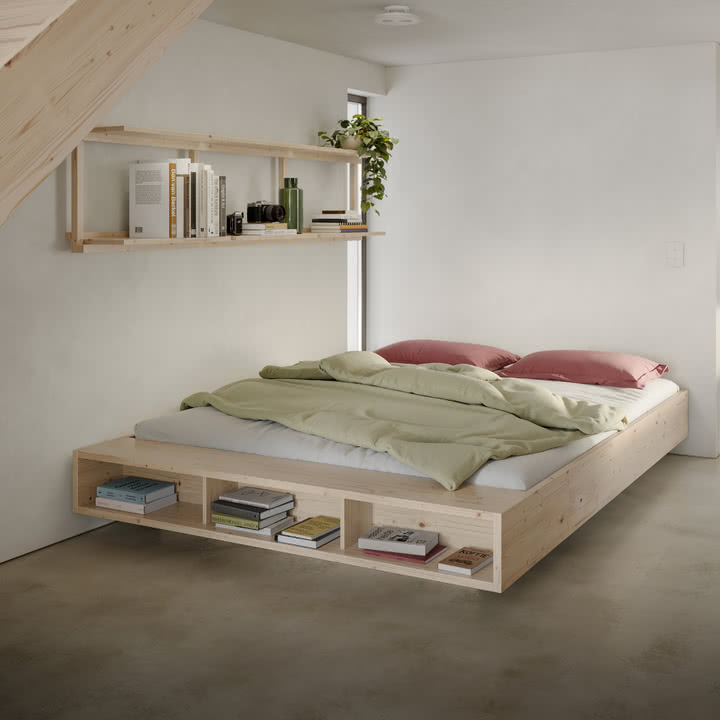 Karup Design - Groove wall shelf, Wide and Merge bed, natural pine