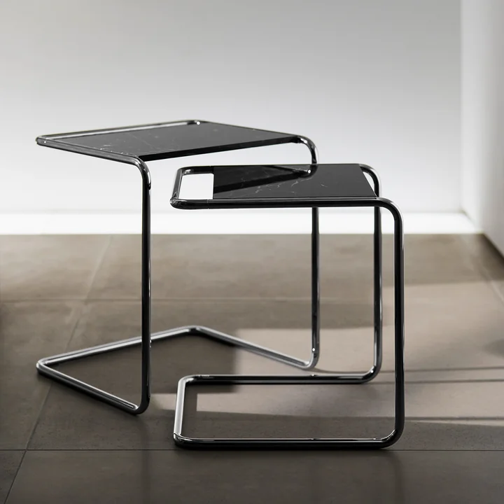 Thonet - B 97 Serious Set of tables, titanium / marble Nero Marquina (set of 2) (JS. by Jil Sander)