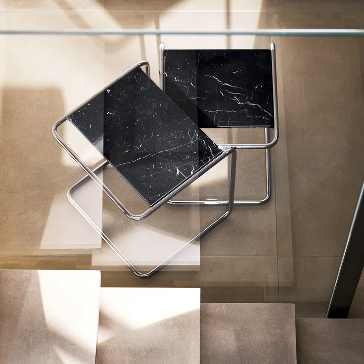 Thonet - B 97 Serious Set of tables, titanium / marble Nero Marquina (set of 2) (JS. by Jil Sander)