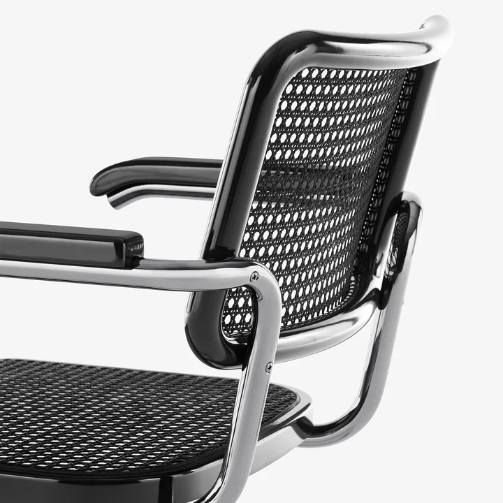 Thonet - S 64 V Serious Armchair, titanium / graphite-black / wickerwork with plastic support fabric (JS. by Jil Sander)