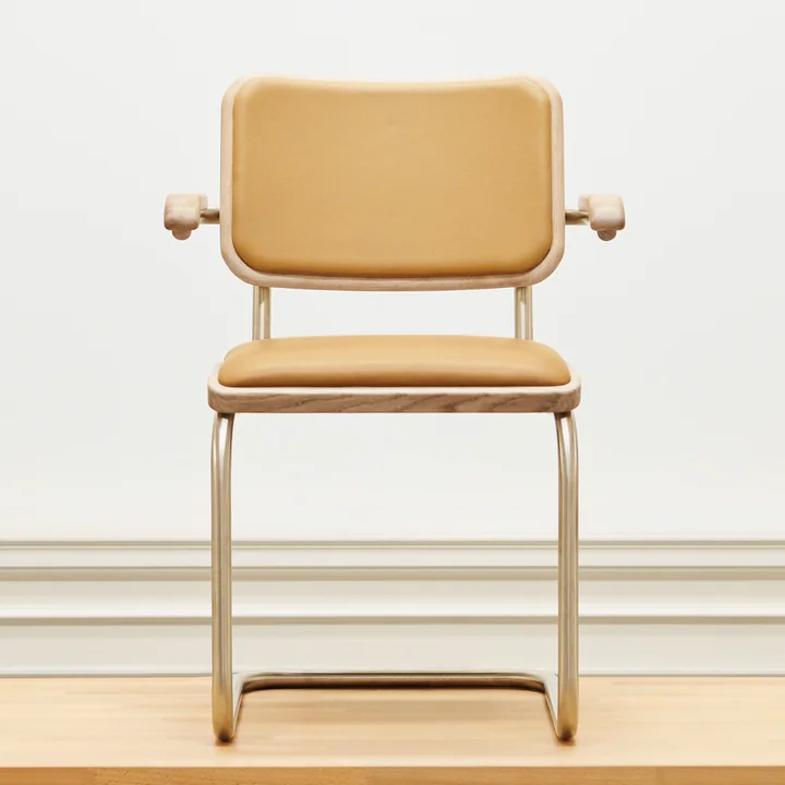 Thonet - S 64 P Nordic Armchair, nickelsilver / oiled oak, white pigmented / light caramel (JS. by Jil Sander)