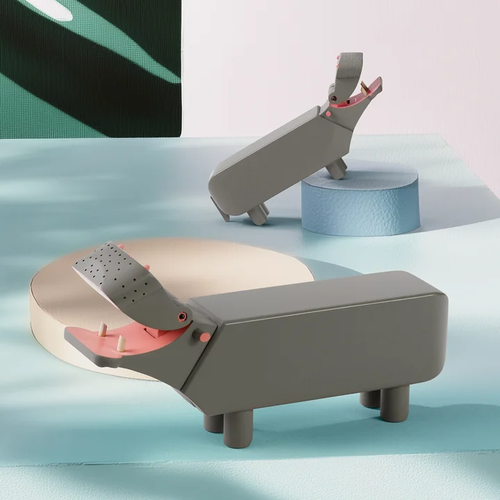 Kay Bojesen - Wooden hippopotamus, L and S, beech, gray