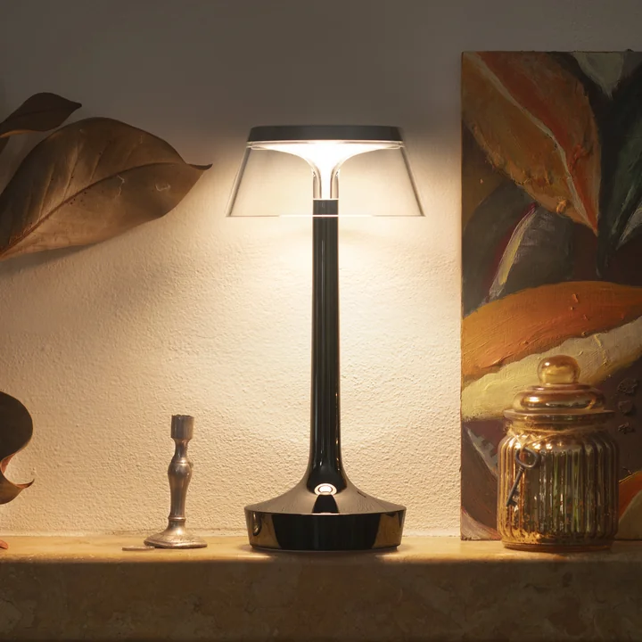 Flos - Bon jour Unplugged Rechargeable table lamp, Color Tune, black chrome