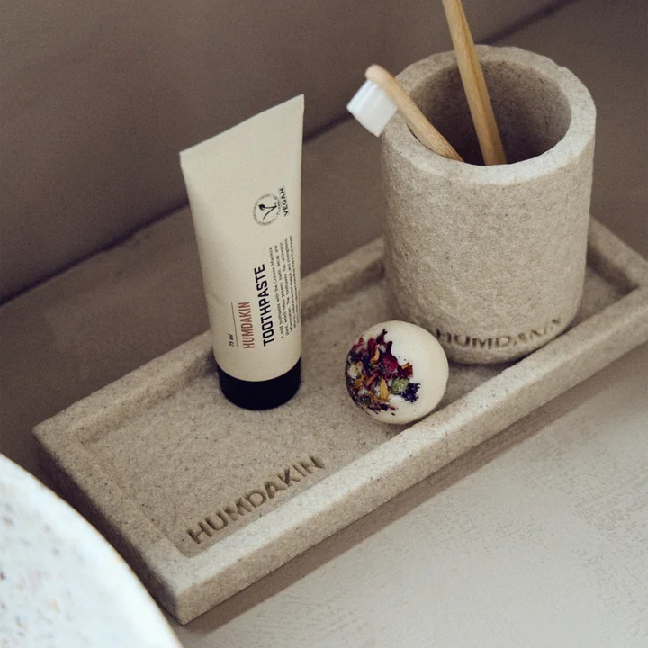 Humdakin - Sandstone tray, 10 x 25 cm, natural and sandstone toothbrush holder, natural