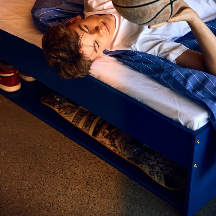Flexa - Grow double bed with shelf, 120 x 200 cm, sapphire blue