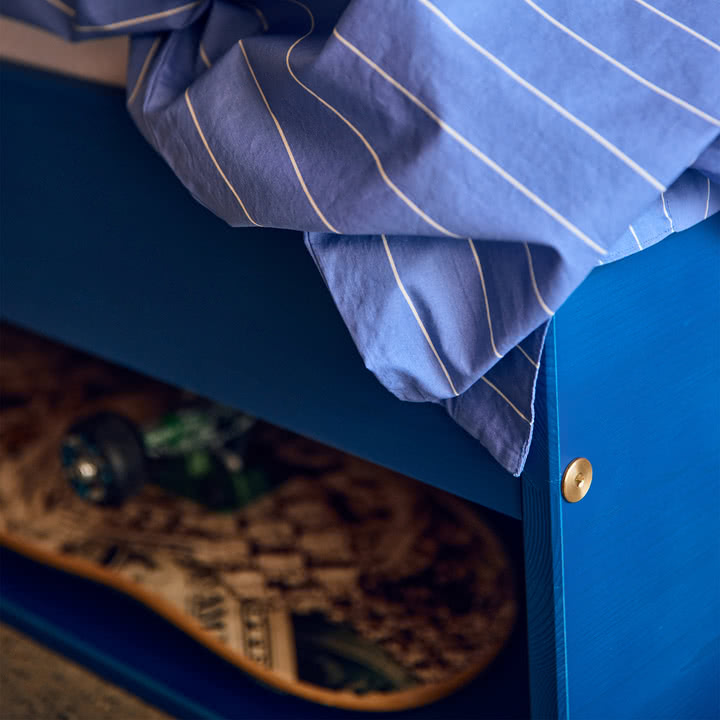 Flexa - Grow double bed with shelf, 120 x 200 cm, sapphire blue