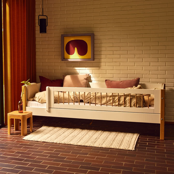 Flexa - Nor Single bed with fall protection, 90 x 200 cm, oak / white
