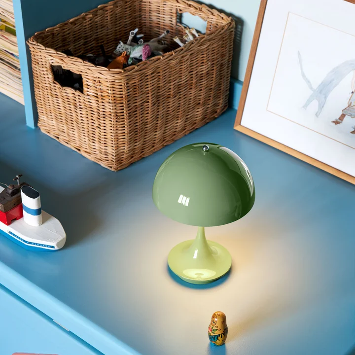 Panthella 160 Portable V3 rechargeable LED table lamp, opaque moss green by Louis Poulsen