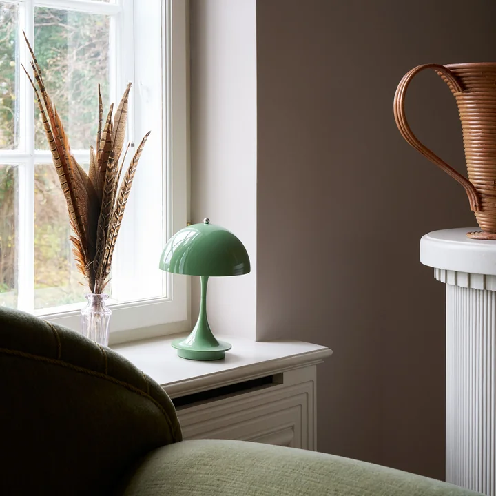 Panthella 160 Portable V3 rechargeable LED table lamp, opaque moss green by Louis Poulsen