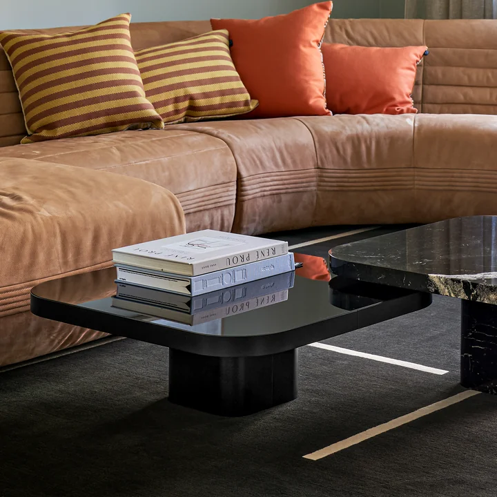 ClassiCon - Bow coffee table, No. 3, 70 x 70 x 31 cm, black steel / black glass top