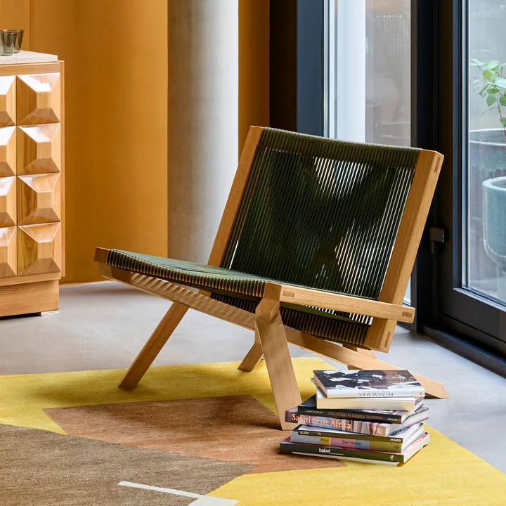 ClassiCon - Volkshaus lounge chair and stool, natural oak / forest green