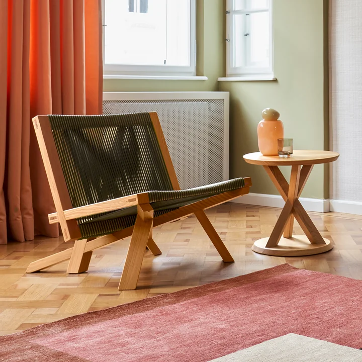 ClassiCon - Volkshaus lounge chair and stool, natural oak / forest green