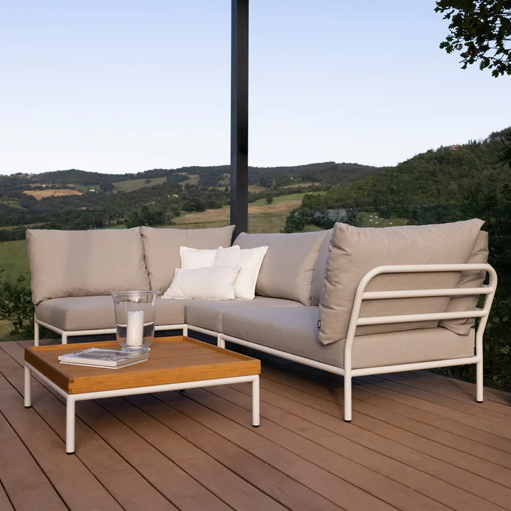 HOUE - Level 2 Sofa, muted white / ash, coffee table 81 x 81 cm bamboo, muted white