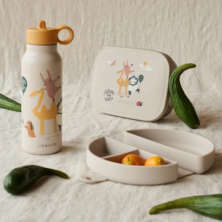 LIEWOOD - Arthur lunch box, Falk water bottle and Eugene snack box, Around the world, sandy