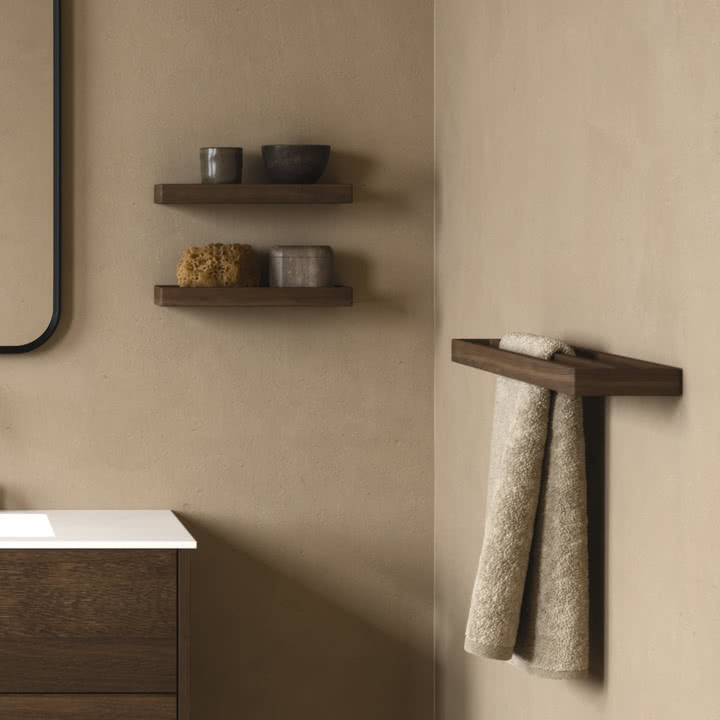 Andersen Furniture - Double towel rail and wall shelf 10, dark stained ash