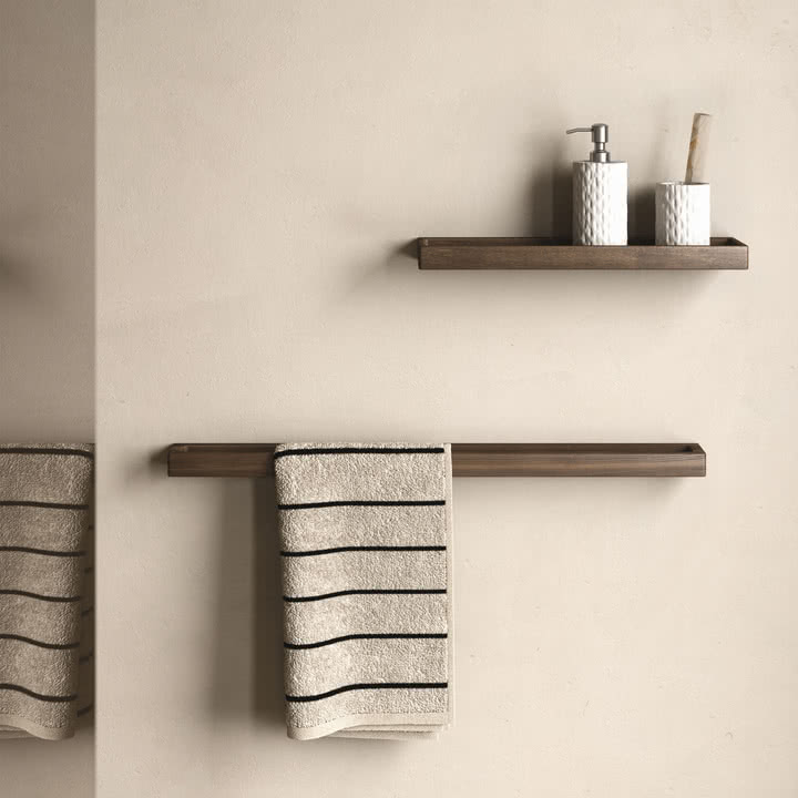 Andersen Furniture - Single towel rail and wall shelf, dark stained ash