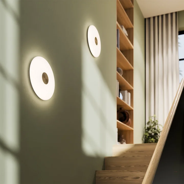 Northern - Glint LED wall light, large, opal white / brass, Ø 36 cm