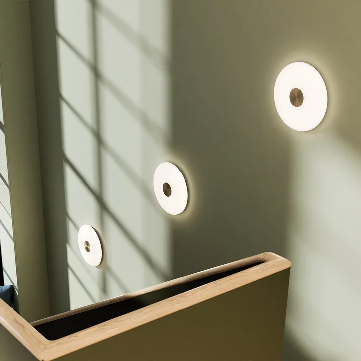 Northern - Glint LED wall light, large, opal white / brass, Ø 36 cm