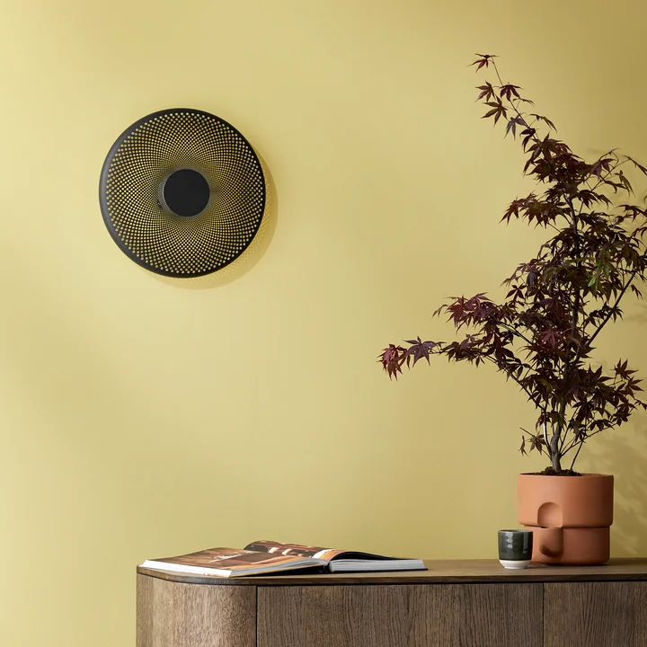 Northern - Glint LED wall light, small, opal white / brass, Ø 25 cm