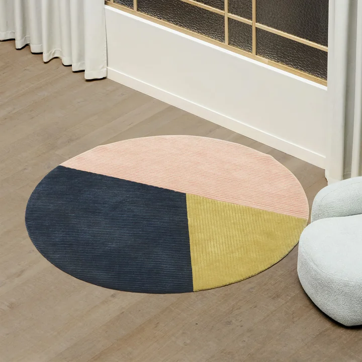 Northern - Row wool rug, Ø 200 cm, caviar, tuscany, tapenade