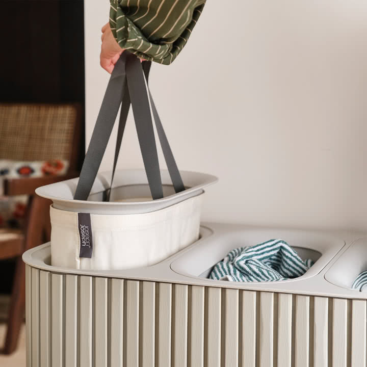 Joseph Joseph - Tota Trio Luxe laundry basket with three compartments 90 l, bamboo ecru