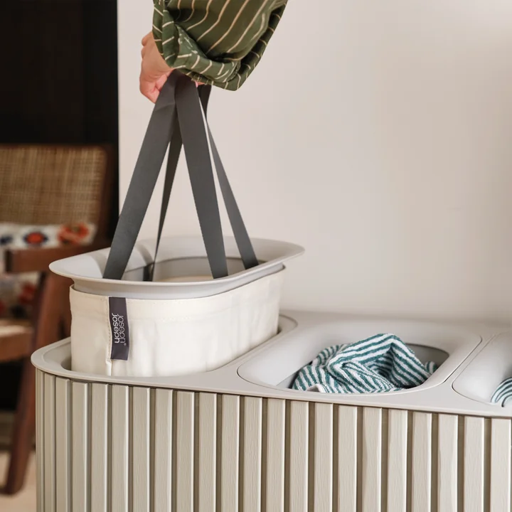 Joseph Joseph - Tota Trio Luxe laundry basket with three compartments 90 l, bamboo ecru